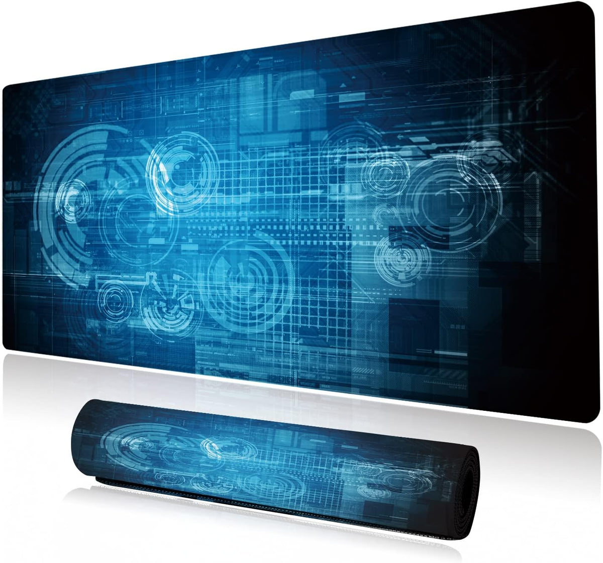 Extended Large Gaming Mouse Pad Abstract Blue Futuristic Tech XXL Size Keyboard Mouse Mat Desk Pad with Non Slip Rubber Base Stitched Edges Office Decor for Women Girls Men,35.4 x 15.7inch by KOAIWPAE