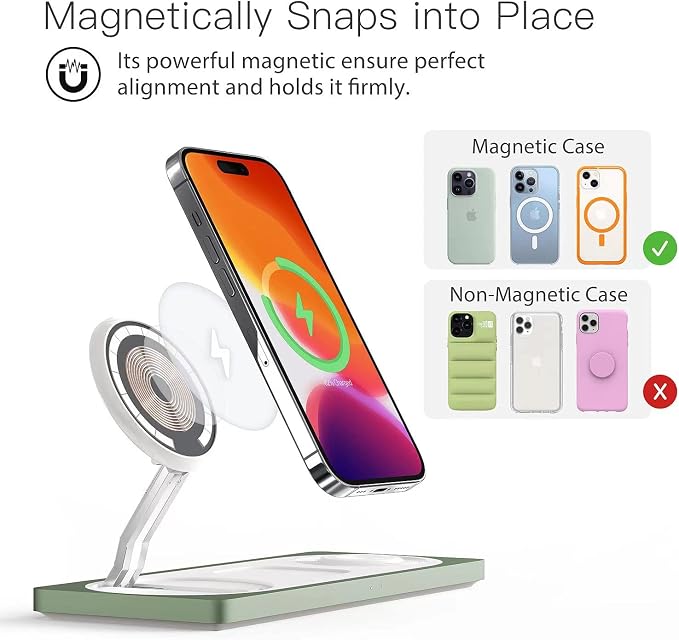 3 in 1 Wireless Charging Station for Apple Devices with MagSafe | For iPhone 17/Air/16/15/14/13/12, AirPods & Apple Watch, Foldable Portable Aluminum Charging Stand, Adapter Included - Image 2