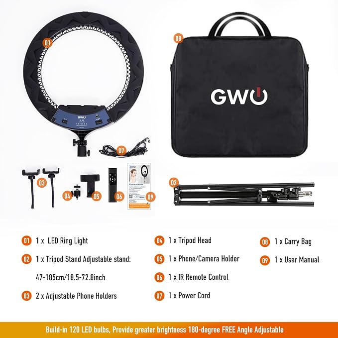 GWO 21 inch LED Ring Light with Tripod Stand 6000K Dimmable Makeup Selfie Light with Touch Panel Phone Holders for YouTube Vlog Video Shooting Include Carrying Bag and Remote Control CRI>90 - Image 5