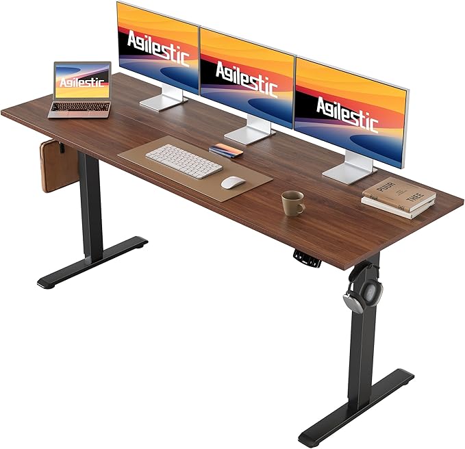 Agilestic 63*24 Inch Height Adjustable Electric Standing Desk, Dark Walnut | Sit Stand Up Computer Desk, Memory Presets, Stable Steel Frame,154 lbs, Easy Assembly, Splice Board, Home Office, Studying by Agilestic