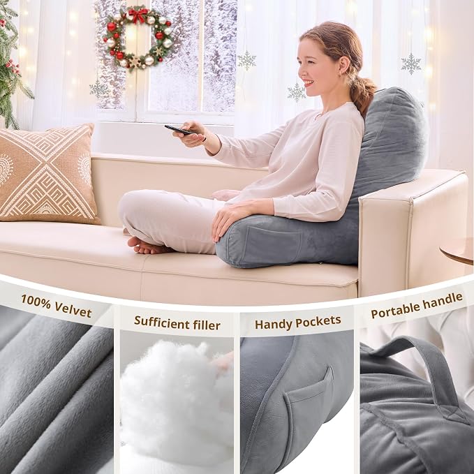 Sasttie Reading Pillow for Bed, Back Pillow for Sitting Up, Dark Grey | 23" Backrest Support Cushion for Couch, Sofa, and Floor, Dorm Essentials, OEKO-TEX, Adjustable Down Alternative Fill - Image 5