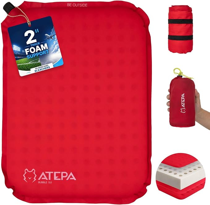 ATEPA Inflatable Seat Cushion | 2" & 2.5" Foam Core Seat Pad, Self Inflating, Compact, Stadium, Airplane, Travel, Camping, Hiking, Sports events by ATEPA