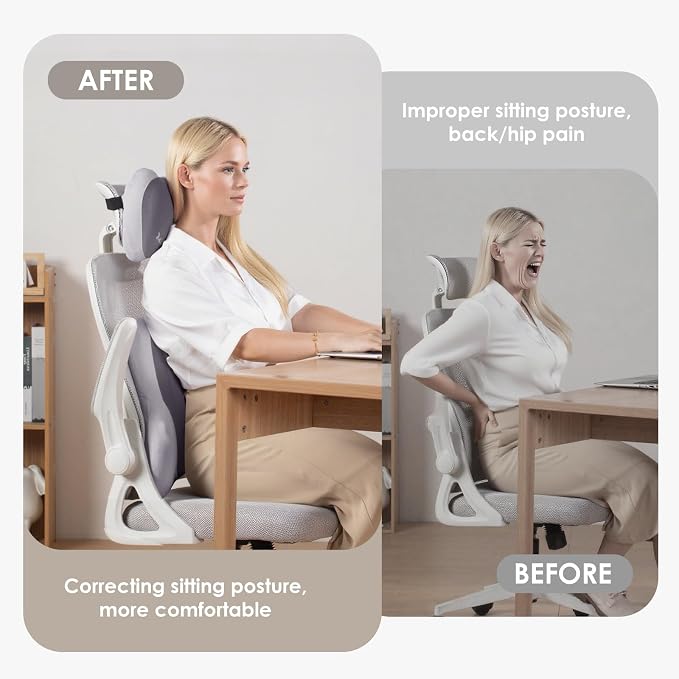 Lumbar Support with Car headrest Back Pillow for Chairs Headrest Pillow for Car Ergonomic Ultrathick Memory Foam Back Pillow for Office Chair (Beige Grey) - Image 9