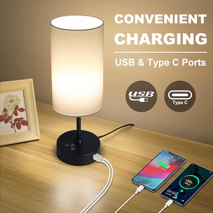 Table Lamp,3 CCT 3000K/4500K/6500K & RGB Color Changing,Stepless Dimmable Touch Control Bedside Lamp for Reading,Ambience Nightstand Light for Home Decor Party,White Shade - Image 8