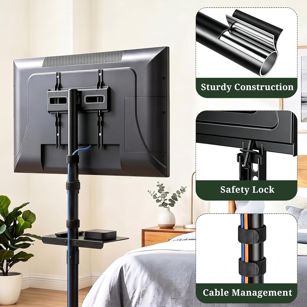 TV Cart Rolling TV Stand, Mobile TV Stand on Wheels for 23-60 Inch TVs - Image 6