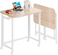 4NM 23.6" Mobile Small Rolling Computer Desk, Folding Laptop Cart Table with Wheels, Portable Office Desk for Small Space Couch Bed - Natural and White by 4NM