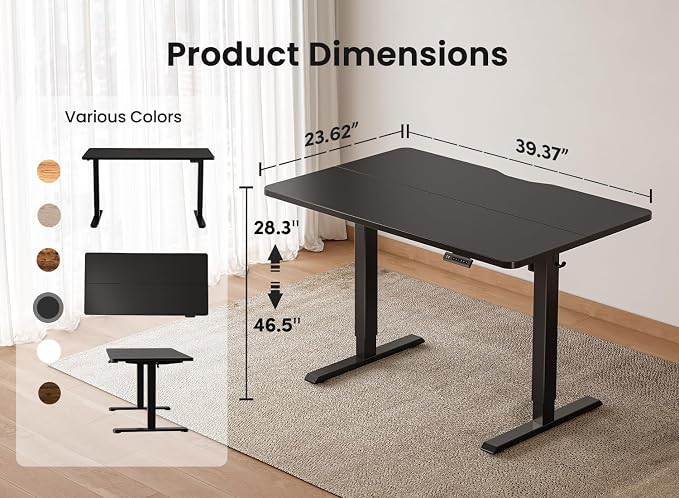 BANTI 40 × 24 Inches Standing Desk, Ergonomic, Electric Height Adjustable, Sit and Stand Up, Computer Office Desk with Splice Board, Black Frame/Black Top - Image 2