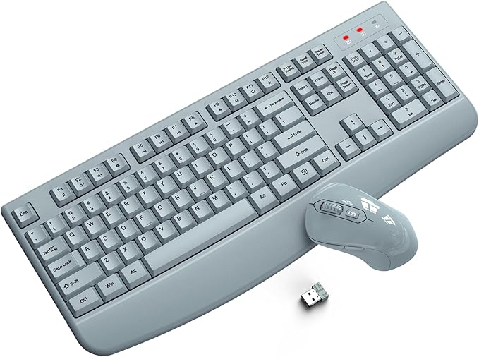 Wireless Keyboard and Mouse Combo, ULSOU 2.4G Full-Sized Ergonomic Computer Keyboard with Wrist Rest and 3 Level DPI Adjustable Wireless Mouse for Windows, Mac OS Desktop/Laptop/PC(Grey) by Unknown