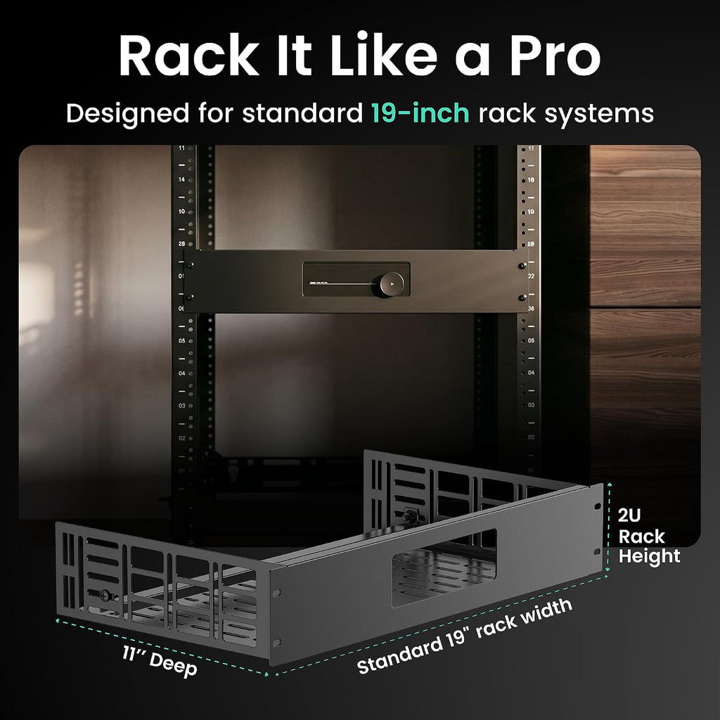 ynVISION.DESIGN 2U Rack Shelf for WiiM Amp, Amp Pro, Vibelink Amp, 4 Pack - Image 2
