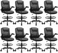 Drafting Chair, Tall Office Chair for Standing Desk, High Executive Leather Ergonomic Computer Chair with Adjustable Height and Flip-Up Armrest for Counter Height Desk, Black, Pack of 8 by BrickAttic