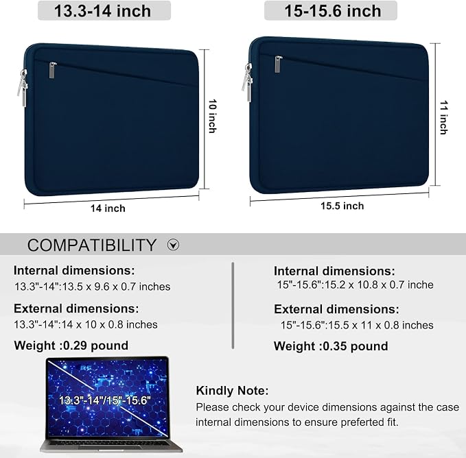 Laptop Sleeve Case, 15.6 inch, Durable Computer Carrying Bag Protective Case Briefcase Handbag with Front Pocket, Slim Laptop Cover for 15.6 Inch HP, Dell, Lenovo, Asus, Notebook, Blue - Image 6