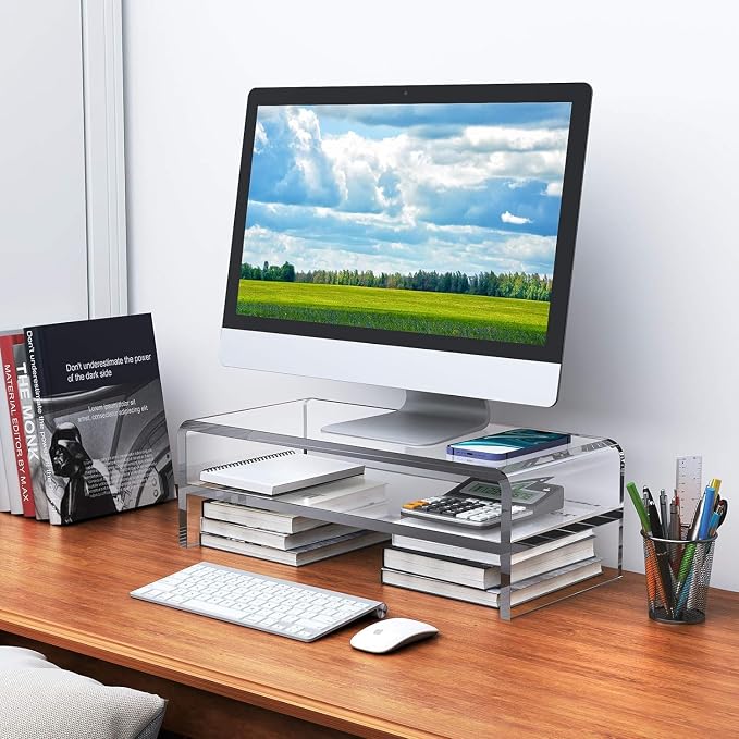 Egchi Acrylic Monitor Stand,2 Tiers Computer Monitor Riser(18x8x5.5 inches),Computer Stand/Monitor Riser for Office,School,Home,Laptop Stand Desktop Stand for Keyboard Storage&Printer TV Screen | Computer Stand, Monitor Riser, for Office,School,Home,La... - Image 7