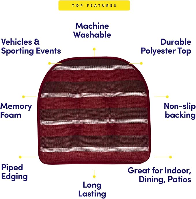 Sweet Home Collection Chair Cushion Memory Foam Pads Tufted Slip Non Skid Rubber Back U-Shaped 17" x 16" Seat Cover, 2 Count (Pack of 1), Bradford Burgundy - Image 5