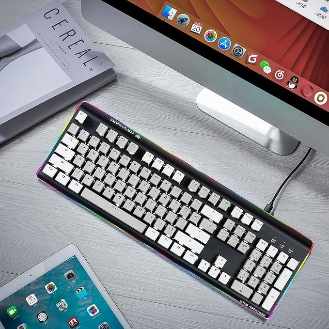 Hexgears GK735 Wired Full Size Mechanical Keyboard, Aluminum Housing Built for Gamers w/Kailh Box White Switch, White Backlit + Surrounded by RGB Light Strip, 104 Keys Gaming Keyboard for PC/Mac - Image 8