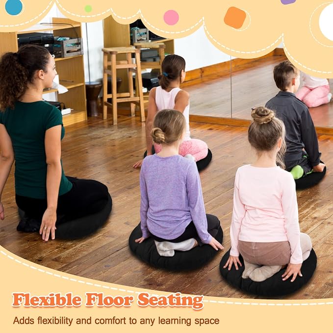 Fumete 8 Pcs Round Floor Cushions for Classroom Kids,Black | 16 Inch Diameter, Students Flexible Seating Pillows, Home Daycare School Reading Yoga Meditation, Soft Cushioned - Image 5