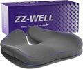 ZZ-WELL Seat Cushions for Office Chairs, Patented Pressure Relief Coccyx Cushion for Tailbone Pain, Memory Foam Butt Pillows for Wheelchair Car Sitting, Carrying Handle, Non-Slip (Grey, Large) by ZZ-WELL