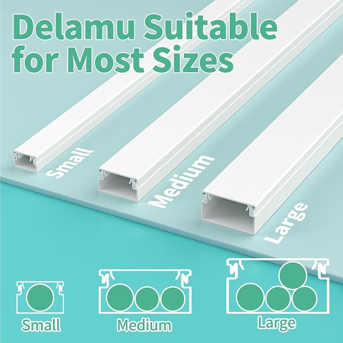 Delamu Cord Hider, 100in Self-Adhesive Cord Cover Kit for Wall Mounted TV, Paintable Wire Hider, Flexible Cable Management System, Cable Raceway Conceals 3-4 Wires, W1.18 H0.60in, White - Image 7