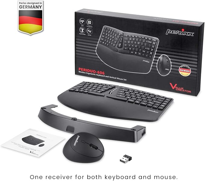 Perixx PERIDUO-606 Wireless Mini Ergonomic Keyboard with Portable Vertical Mouse - Adjustable Palm Rest Stand - Membrane Low Profile Keys - US English - Image 6