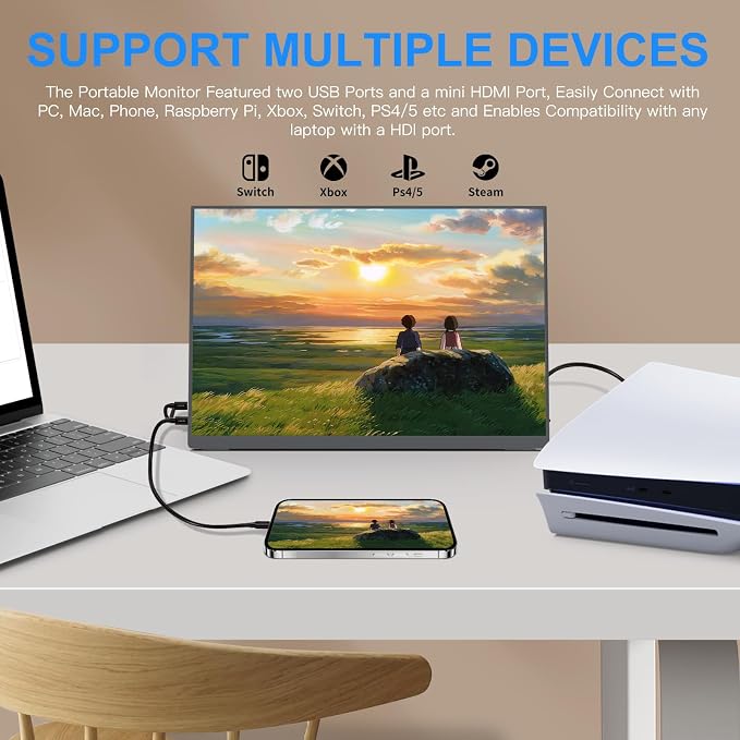 10.5" Portable Monitor 60HZ 1920x1200 FHD IPS with USB-C Mini HDMI | Full-function USB-C one-cable video & power HDMI port, for laptops, phones, PS5, Switch, Xbox without extra adapters - Image 5