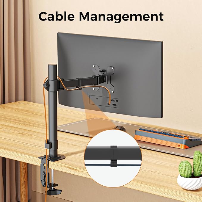 suptek Single Monitor Arm, Universal 1 Tier Arm Fully Adjustable Pole Mount Bracket Monitor Mounting for 13 to 32 inch Screen, Weight up to 22lbs, Mounting Holes 75x75mm to 100x100mm,Black - Image 6