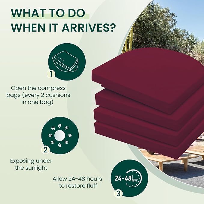 HARBOREST Outdoor Chair Cushions Set of 4, Water Resistant Patio Chair Cushions with Ties, Outdoor Seat Cushions for Patio Furniture, 17"x16"x2", Burgundy - Image 5