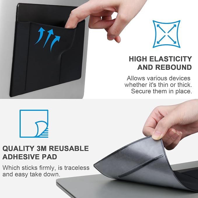 Lacdo 3-Pocket Mouse Holder for Laptop Stick on, External Hard Drive SSD Holder for Laptop, Stick on Pouch Organizer Adhesive Pocket Storage Sleeve for Mouse/HDD/SSD/Cables, Computer Accessories,Black - Image 4