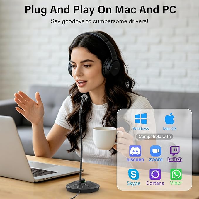 USB Computer Microphone, Plug & Play Desktop Condenser Mic for PC | mic with volume knob & mute. with Windows/Mac. For YouTube, gaming, streaming, podcast, recording. Black. - Image 2