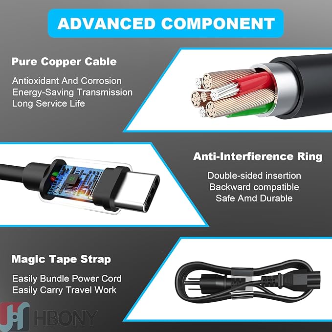 HBONY 65W USB Type C Charger Compatible with Dell Laptop Latitude 5540 5440 7440 5450 e5430 5430 5530 7430 3450 5550 5350 7450 5420 7420 5520 e5440 Power Cord, XPS 13 Computer AC Adapter - Image 5