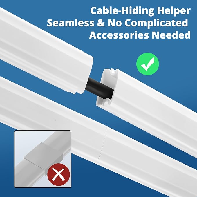 136in Cord Hider for Wall Mount TV, White Wire Covers for 1 Mini Cord | 8 Pack Cable Hider Kit, Paintable Power Wall Cord Cover, Wire Hiders for TV on Wall Cable Raceway - L17in W0.6in H0.36in - Image 4