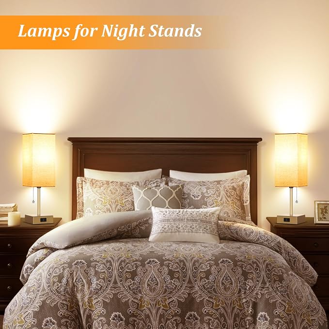 Table Lamp for Bedroom set of 2,3-Color Bedside Lamps with Pull Chain Gold | Table Lamps for Nightstand with AC Outlets,Small Night Light Lamps with 2 Bulbs Lamps for Living Room Kids Room Office Decor - Image 6