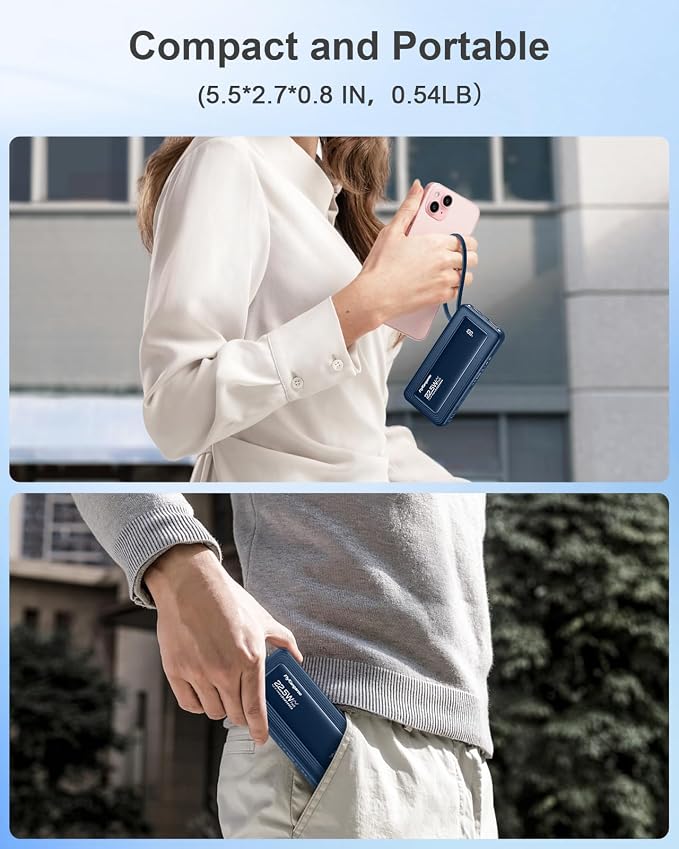 Portable Charger 10000mAh 22.5W Power Bank | Built in 4 Cables, Slim, Fast Charging, USB C LED Display, 6 Outputs & 2 Inputs, Flashlight - Image 8