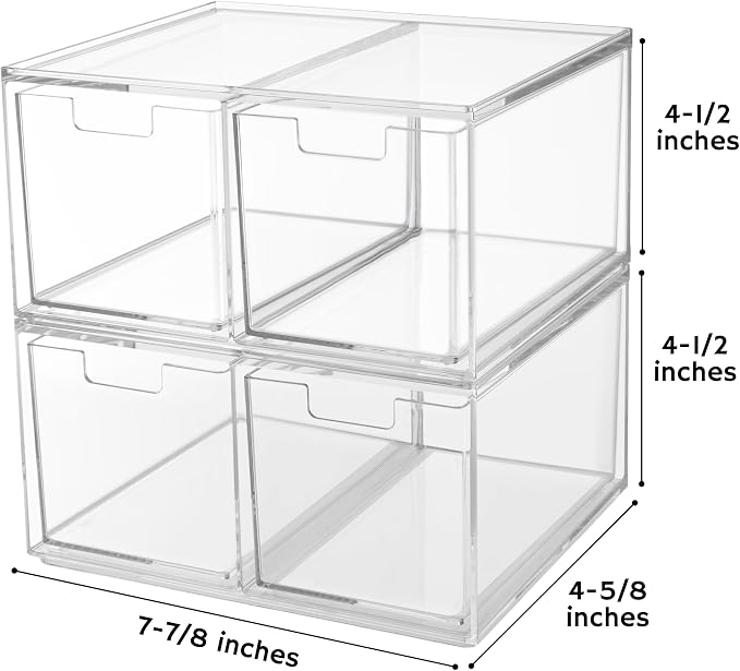 STORi Stackable Desk Organizer drawers, Clear Pen Pencil Makeup Brush drawers for Desktops and Vanities, 4 Tall Drawers (Made in USA) - Image 2