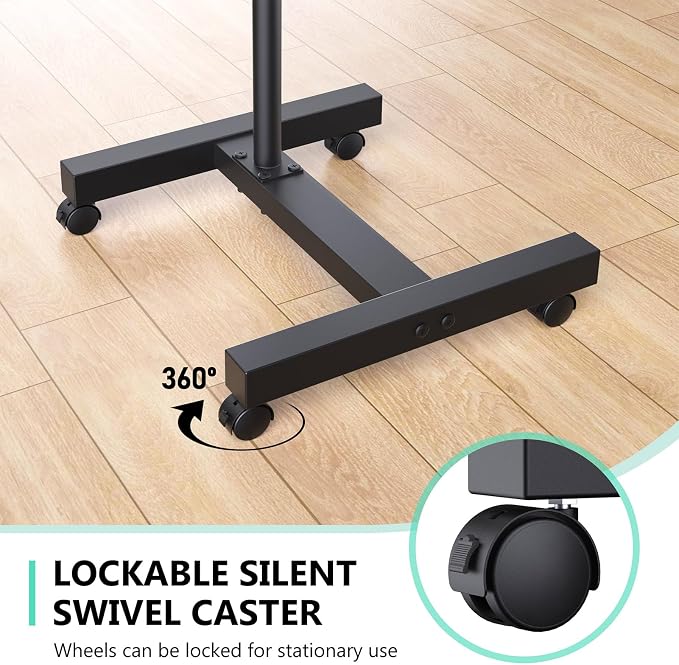 Projector Stand Tripod: 2 Shelves Mobile Laptop Cart Adjustable Height 45 to 64 Inches, Rolling Laptop Stand Cart with Ventilated Tray, Projector Tripod Stand on Wheels for Couch, Bedside, Meeting - Image 6