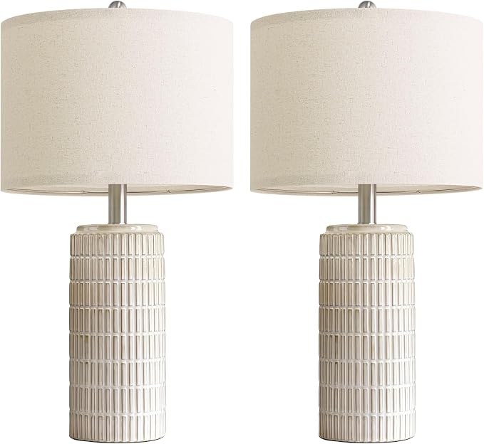 PoKat 23’’ Dimmable Table Lamps Set of 2 with Remote for Living Room, White | Modern Bedside Lamps for Bedroom, Stepless Adjustable, Farmhouse Ceramic Lamp for Nightstands, Blubs Included, No Battery - Image 9