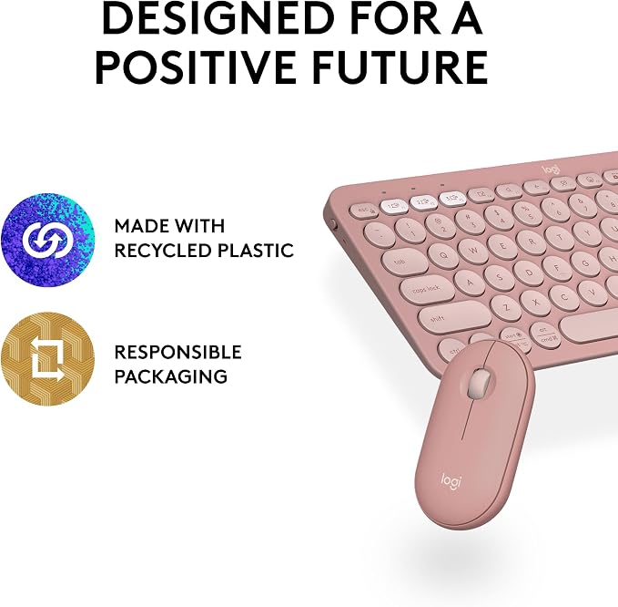 Logitech Pebble 2 Combo Wireless Keyboard and Mouse Quiet - Tonal Rose | Quiet and portable, customizable, Logi Bolt, Bluetooth, Easy-Switch for Windows, macOS, iPadOS, Chrome - Image 11