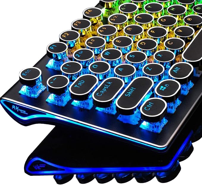 RK ROYAL KLUDGE S108 Typewriter Keyboard, Retro Mechanical Gaming Keyboard Wired 108 Keys with RGB Backlit Sidelight, Detachable Wrist Rest, Round Keycaps Blue Switches - Black - Image 8