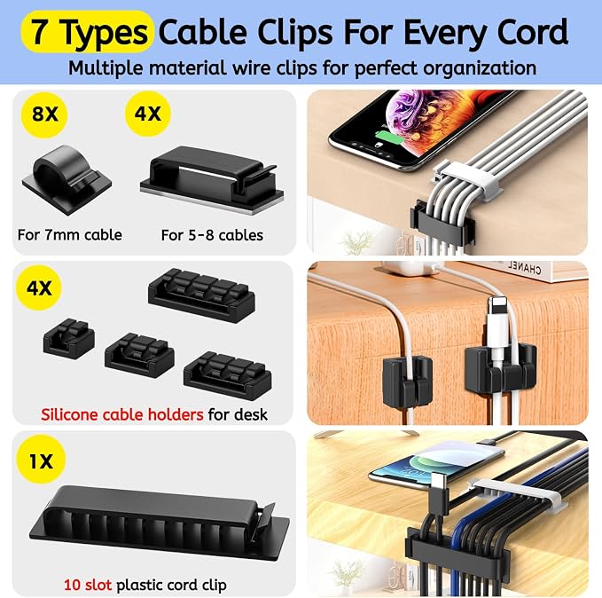 [261Pcs] Cable Management Kit, Cord Organizer, Complete Desk Cable Management Solution to Keep Desk Clean, Cable Organizer Accessories for Home Office Essentials, Black - Image 2