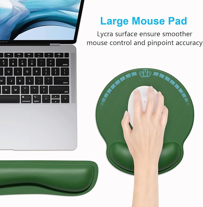 Dapesuom Keyboard Wrist Rest and Mouse Pad with Wrist Support, Cute Memory Foam Cushion for Keyboard and Mouse Set, Ergonomic Pad Rests with Non Slip Base for Easy Typing & Pain Relief, Forest Green - Image 5