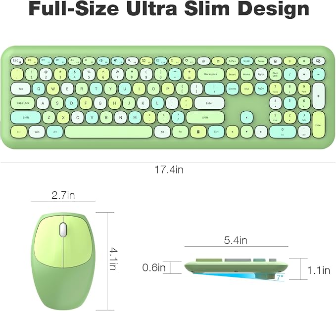 MOFII Wireless Keyboard and Mouse Combo, Colorful Full Size Keyboard with Number Pad, Silent Cute Wireless Mouse, 2.4GHz Dropout-Free Connection, for PC Laptop Computer (Green Color) - Image 7