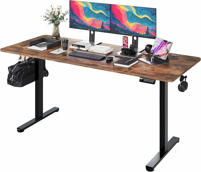 Monomi Electric Standing Desk 63"x28" Height Adjustable Sit Stand Desk | Ergonomic Home Office Computer Gaming Desk with Memory Preset Controller and Anti-Collision,Rustic Brown by MONOMI
