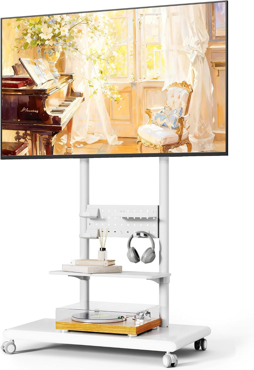 Heavy-Duty Rolling TV Stand for 37–75″TVs up to 154lbs,White by ECOTINY