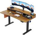 HUANUO 60″ x 30″ Electric Standing Desk with 2 Drawers, C-Clamp Mount Compatible, Height Adjustable Computer Desk, Home Office Stand Up Desk with 4 Preset Heights & 2 Hooks, Vintage Brown by HUANUO