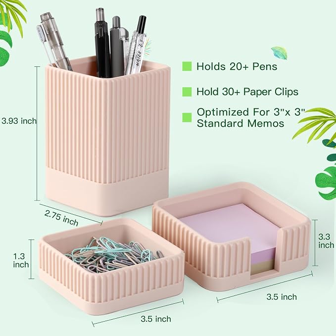 Aesthetic Desk Organizers and Accessories Set of 3 with Pen Holder,Paperclip Holder,Sticky Note Holder - Durable Plastic Pencil Holder for Office Women Men-Teacher Appreciation/Back-to-school Gift - Image 6