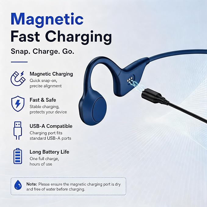 Open-Ear Headphones with Noise-Canceling Mic, Bone Conduction Headphones | AI ENC Noise Cancellation, One-Click Mute, Magnetic Charging, Bluetooth 6.0, Dual Device Connection, for Drivers Learners - Image 6