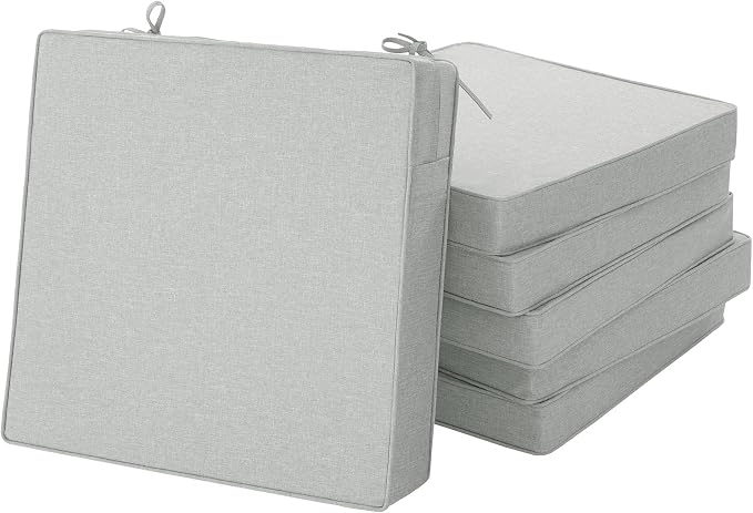 Outdoor Chair Cushions, Chair Pads, Set of 6, 17 x 16, Light Grey | Water-Resistant & Fade-Resistant, Patio Seat Replacement, Removable Cover with Zipper, Non-Slip Bottom with Straps by Unknown