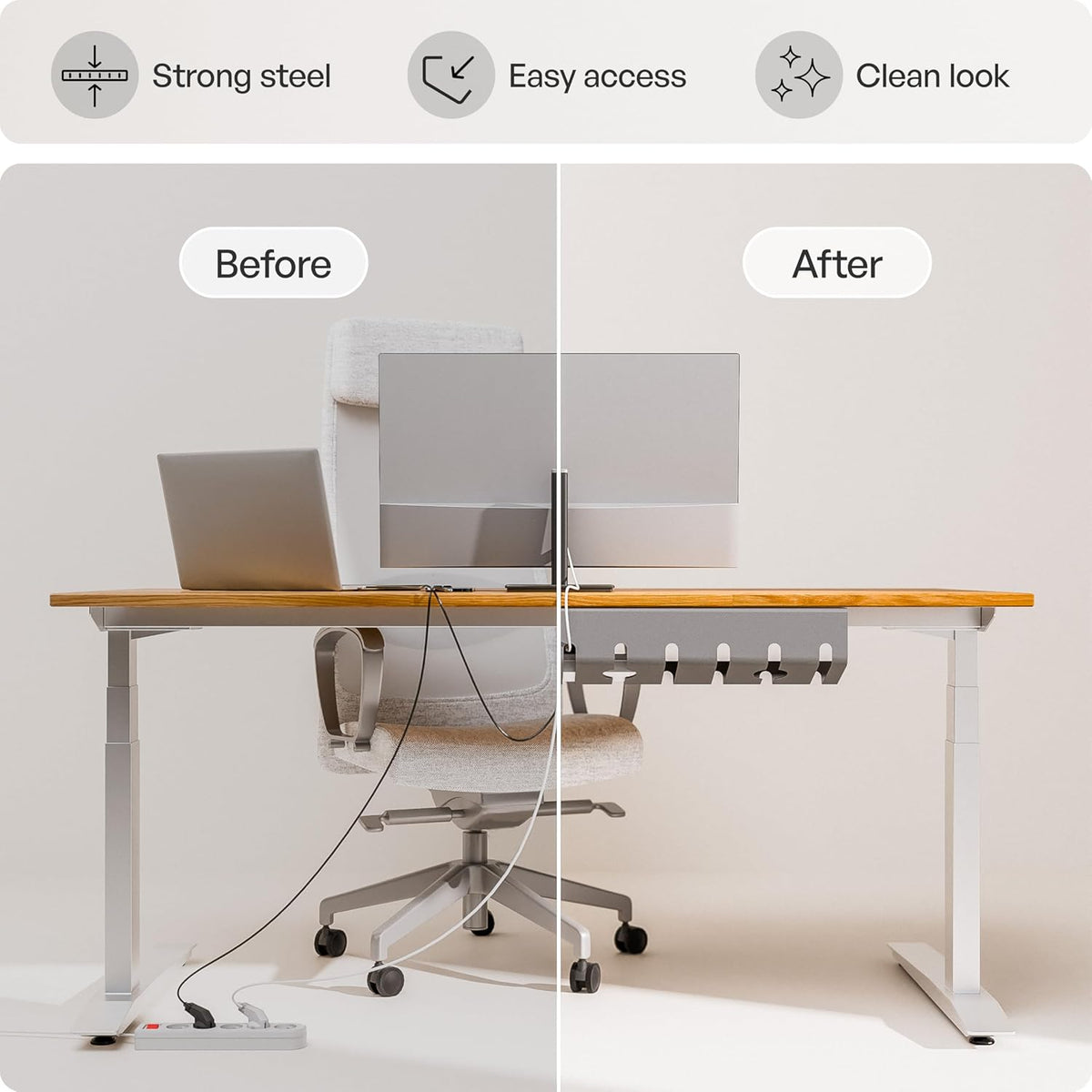 PAMO Cable Management Under Desk, Set of 2 - Grey/Silver - Image 4
