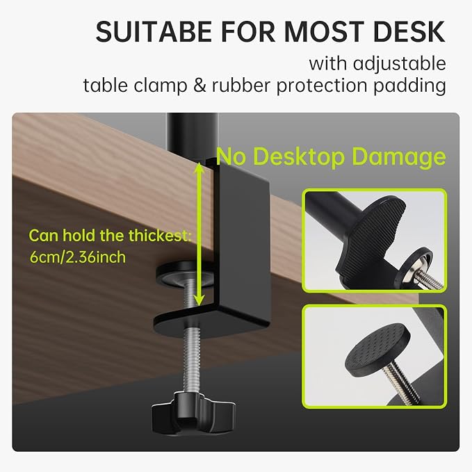 Extendable Camera Desk Mount Stand , 1/4" Ball Head Steel Bracket C-Clamp No Drill Desktop Stand for DSLR Camera, Camcorder for product hotography, Video conferencing, Live streaming,Vlogging - Image 5