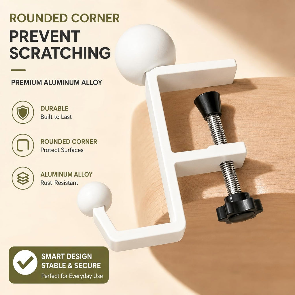 Headphone Stand - Aluminum Alloy Headphone Holder, Under Headset Stand for Desk Fit for PC Gaming Headset Hanger Hook Suitable for Office, Computer, Student Class Desk, Handmade Creator Table (White) - Image 8