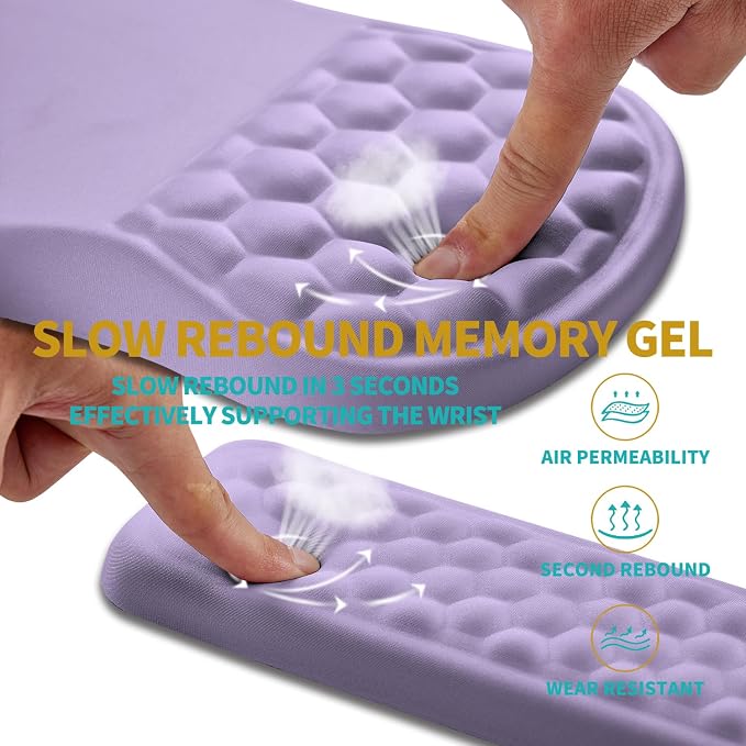 Hokafenle 2 in 1 Ergonomic Mouse Pad Wrist Support & Wrist Rest for Computer Keyboard Set, with Relieve Carpal Tunnel Pain Massage Bulge and Full Memory Gel Design (2In1 Set, Lavender) - Image 3