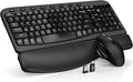 Wireless Keyboard and Mouse Combo with Ergonomic Wave Keys | Leather Soft Palm Rest, 2.4G Full Size, 6-Button Mouse, 4-Level DPI, USB-A/C, MA12 Silent Set for PC, Laptop, Windows, macOS by SABLUTE
